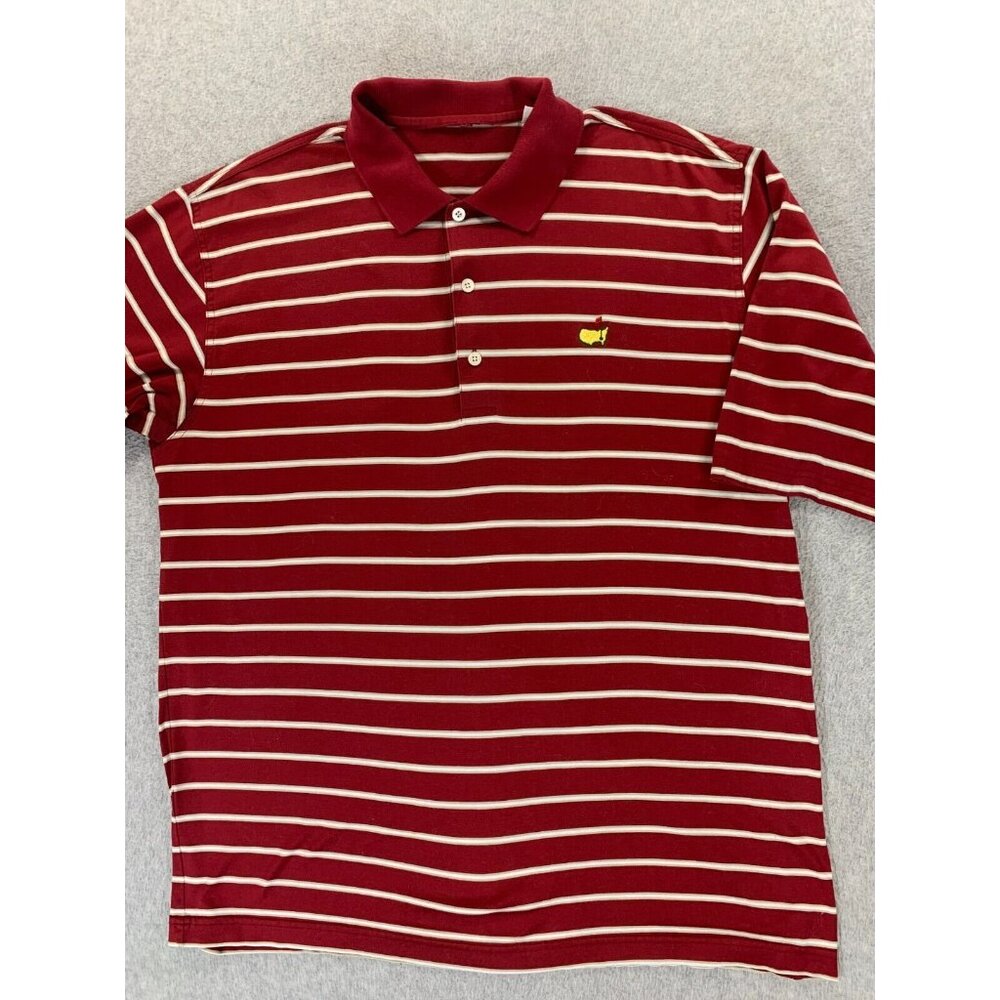 The Masters Short Sleeve Striped Golf Polo Shirt (Men's Large)‎ Maroon - Augusta